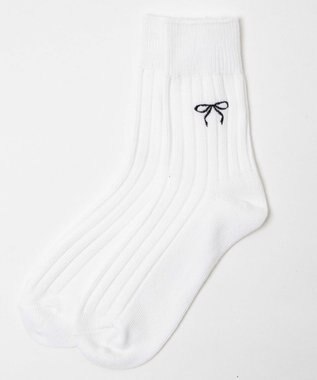 WEGO 【SCHOOLITEM】ローゲージリボン刺繍ソックス ホワイト