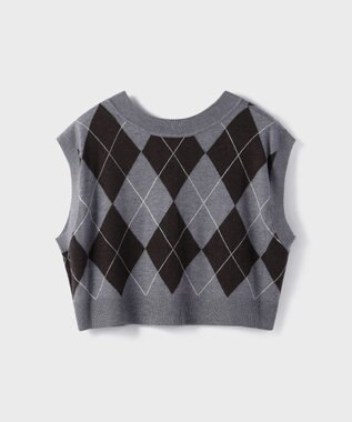 GRACE CONTINENTAL アーガイルニットベスト グレー