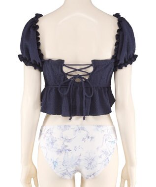 San-ai Resort（三愛水着楽園） 軽い着け心地でしっかり盛れる【楽盛り水着】　パフスリーブワイヤービキニ　9M　【San-ai Resort（サンアイリゾート）】 ネイビー