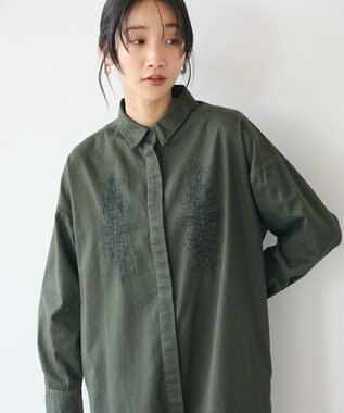 CRAFT STANDARD BOUTIQUE 刺繍入ツイルワンピース Khaki