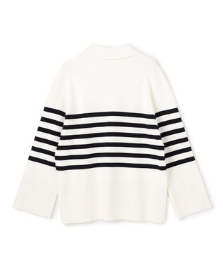 uncrave スウェットライクニット スキッパートップス オフ×ネイビーボーダー