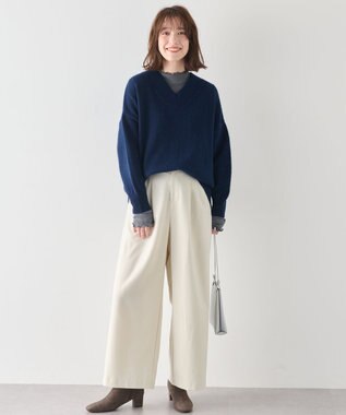 ANY ラムウールＶネックプルオーバー ダークブルー