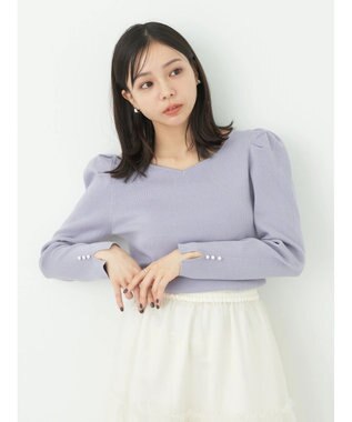 earth music&ecology ハートネック袖パールニットプルオーバー Lavender