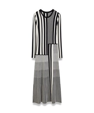 JOSEPH 【洗える】ストライプアンドプリーツ　ニットワンピース Ivory/Black