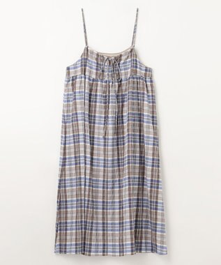ANY チェックシャーリングワンピース ブラウン×ブルー