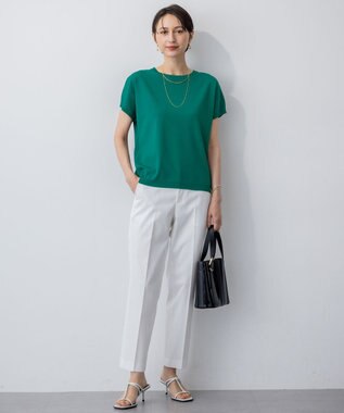 23区 L 【新色追加/洗える】レーヨンポリエステルストレッチ プルオーバー ニット ピーコックグリーン系