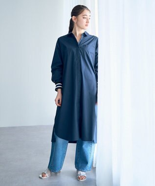 YECCA VECCA リブMIXシャツワンピース Navy