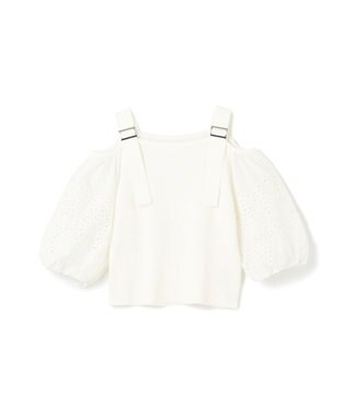 GRACE CONTINENTAL 刺繍パフスリーブニットトップ ホワイト
