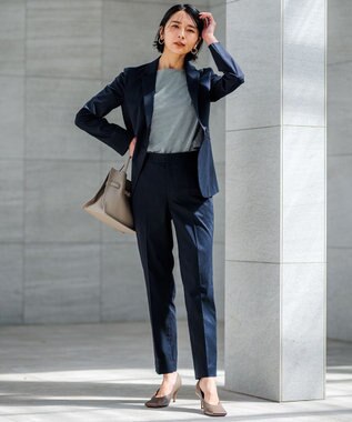 23区 【洗える/セットアップ対応】グロッシーコットンシャンブレー テーパード パンツ ネイビー系