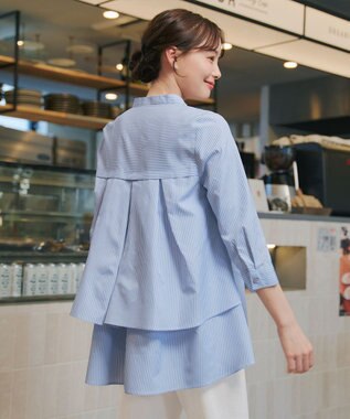 Tiaclasse バックタックフレアチュニック サックスストライプ