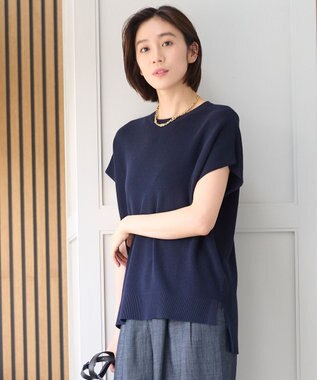 自由区 【WEB限定・洗える・XSサイズあり】ハイツイストコットンアセテート畦編み ニット ネイビー系