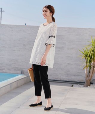 Tiaclasse 【洗える/撥水】スカラップニットフラットパンプス ブラック