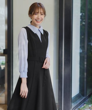 Tiaclasse 【洗える】ラウンドキーネックジャンパースカート ブラック