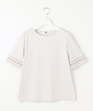 J.PRESS LADIES 【接触冷感・UVケア】コンパクトコットンスムース 刺繍スリーブ カットソー ライトグレー系