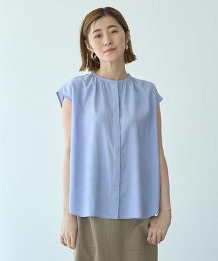YECCA VECCA 【接触冷感】COOLバックピンタックブラウス Blue