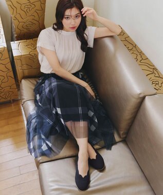 Tiaclasse 【洗える/撥水】スカラップニットフラットパンプス ブラック