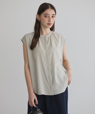 YECCA VECCA 【接触冷感】COOLバックピンタックブラウス Gray Beige