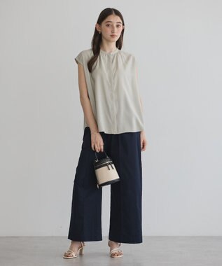 YECCA VECCA 【接触冷感】COOLバックピンタックブラウス Gray Beige