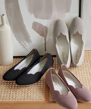 Tiaclasse 【洗える/撥水】スカラップニットフラットパンプス ピンク