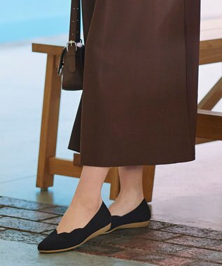 Tiaclasse 【洗える/撥水】スカラップニットフラットパンプス ブラック