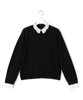 23区 【洗える】エンブロイダリー フラワーレースコンビ ニット ブラック系