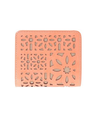 genten マルチカットワークミニ 2つ折り財布 コーラルピンク