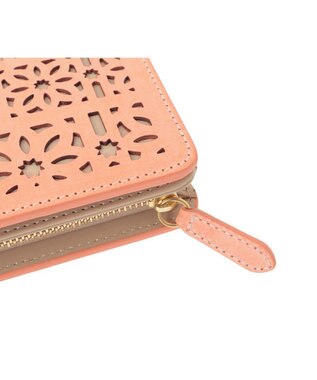 genten マルチカットワークミニ 2つ折り財布 コーラルピンク