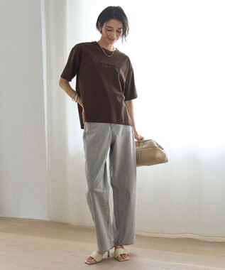 UNFILO L BEAUTY FORM ロゴ刺繍 半袖Tシャツ ブラウン