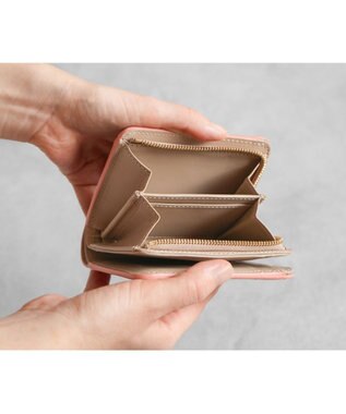 genten マルチカットワークミニ 2つ折り財布 コーラルピンク