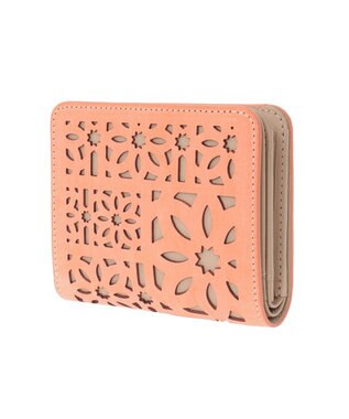 genten マルチカットワークミニ 2つ折り財布 コーラルピンク