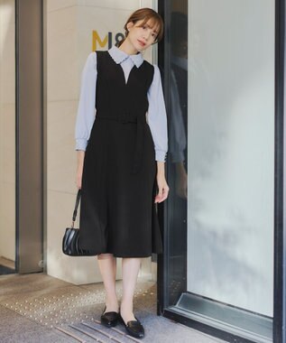 Tiaclasse 【洗える】ラウンドキーネックジャンパースカート ブラック