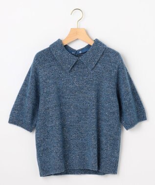 組曲 【加藤ローサさん着用 / 襟取り外し可】スパンコールヤーン 5分袖ニット ブルー系