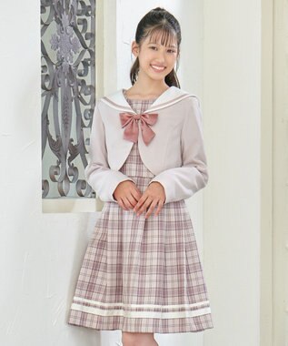 ANY KIDS 【2点セット】セーラージャケット+チェックワンピース ピンクベージュ