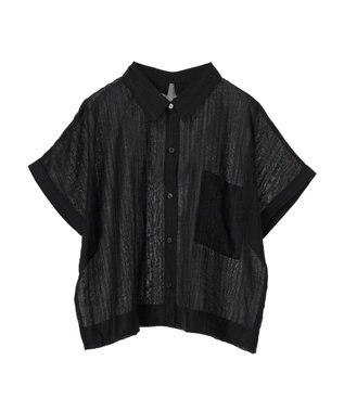 Green Parks シアーストライプショート丈シャツ Black