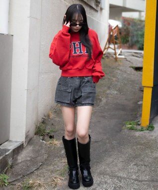 WEGO グラフィックショートプルパーカー レッド