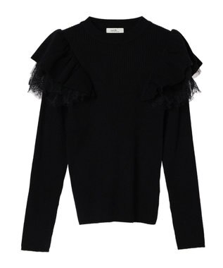 earth music&ecology ショルダーチュールレースプルオーバー Black