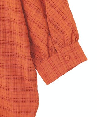 Green Parks シアーチェック７分袖シャツ Orange