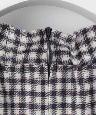 J.PRESS LADIES S 【洗える】ポリエステルヴィスコースブロックチェック フリルネック ブラウス チャコール×ピンク系