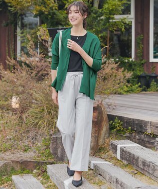 Tiaclasse L 軽やかニットドルマンカーディガン グリーン