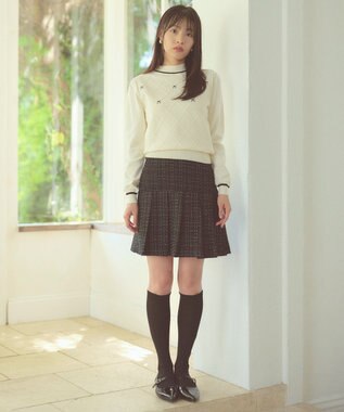 Feroux リボン刺繍ダイア柄 ニット ホワイト系