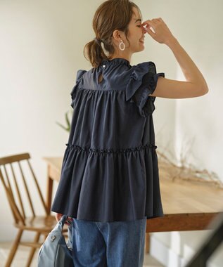 組曲 【WEB限定】ナイロンレーヨン チュニック ブラウス ネイビー系