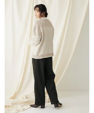 CRAFT STANDARD BOUTIQUE 洗えるモールニットボーダープルオーバー Gray Beige