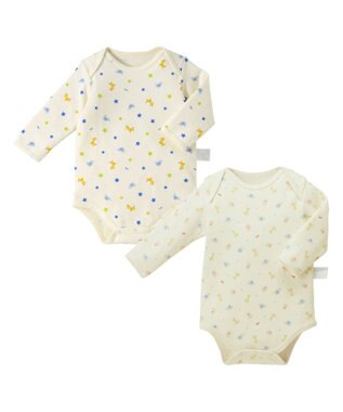 MIKI HOUSE HOT BISCUITS 【70-90cm】 長袖ボディシャツ２枚セット(かぶり仕様) 白×ＢＬ