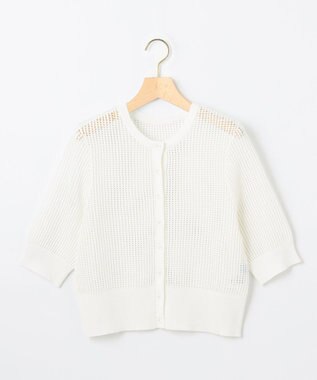 組曲 L 【前後着用可】メッシュ5分袖ニット カーディガン アイボリー系