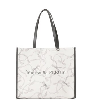 Maison de FLEUR リボンパールプリントマルチポケットトートバッグ Black