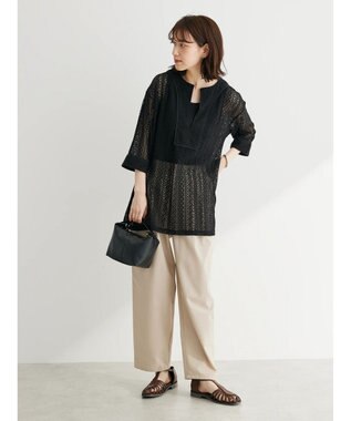 Green Parks 綿麻混タックテーパードパンツ Light Beige