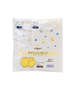 MIKI HOUSE HOT BISCUITS 【70-90cm】 長袖ボディシャツ２枚セット(かぶり仕様) 白×ＢＬ