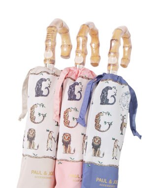 MOONBAT ポール & ジョー (PAUL & JOE ACCESSOIRES) ABC Garden アニマル 折りたたみ傘 竹手元 巾着型傘袋 ネイビーブルー