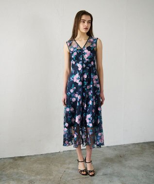 GRACE CONTINENTAL サマーフルーツ刺繍ワンピース ネイビー