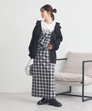 earth music&ecology 2wayフリルチェックキャミワンピース Black